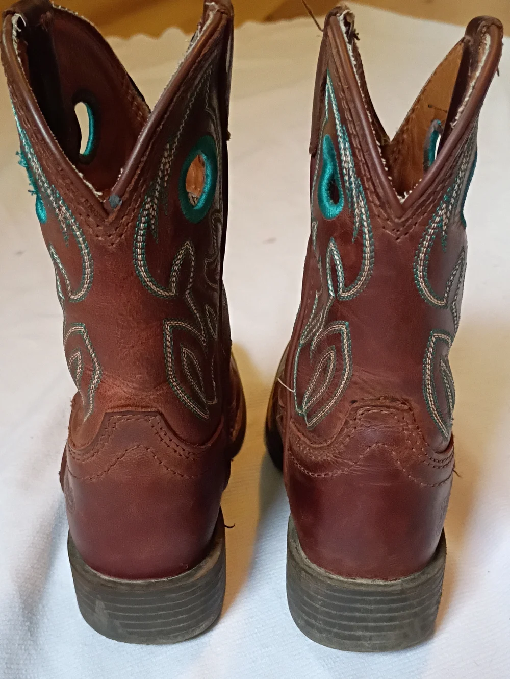 Justin Boots Kids Brown Leather Western Boots with Teal Stitching